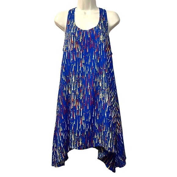 Sincerely Mary Sharkbite Hem Sleeveless A-Line Dress Blue Paint Splash Size M/L - Picture 12 of 12